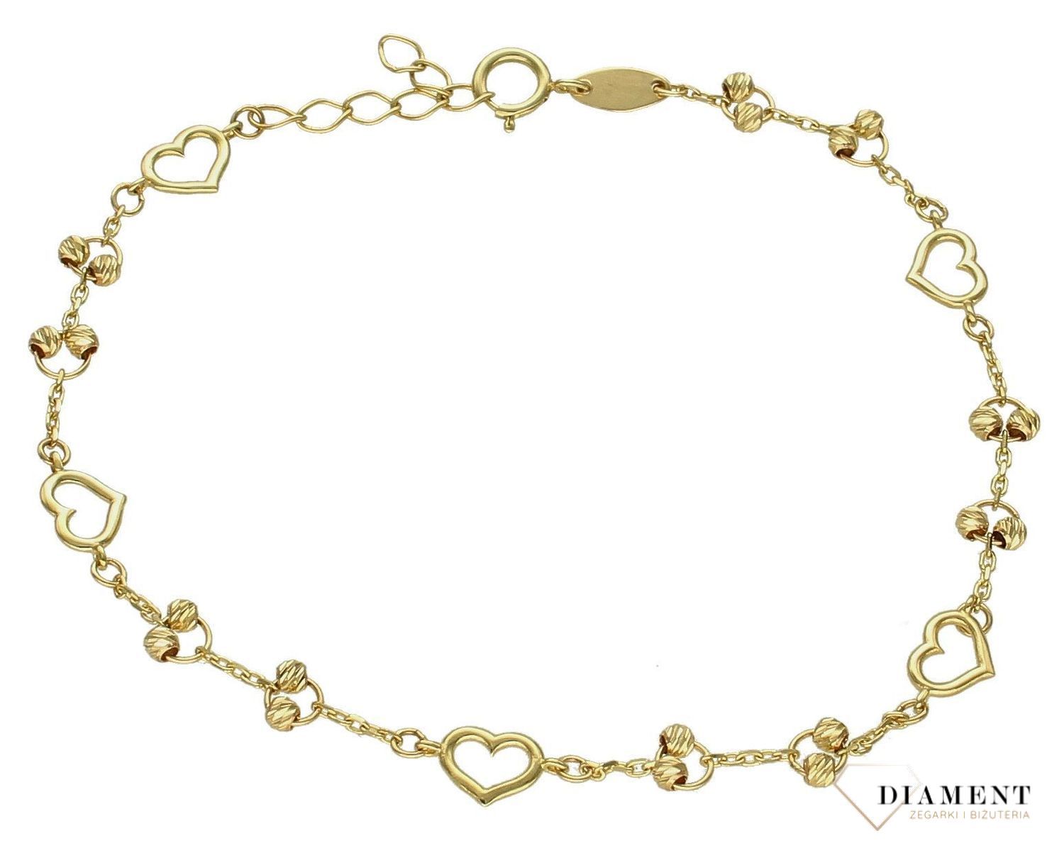 Złota bransoletka damska 375 delikatna celebrytka z serduszkami BR 7285 375 (2).jpg